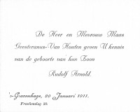 Geboortekaartje R.A. (Ruud) MG (1911)
